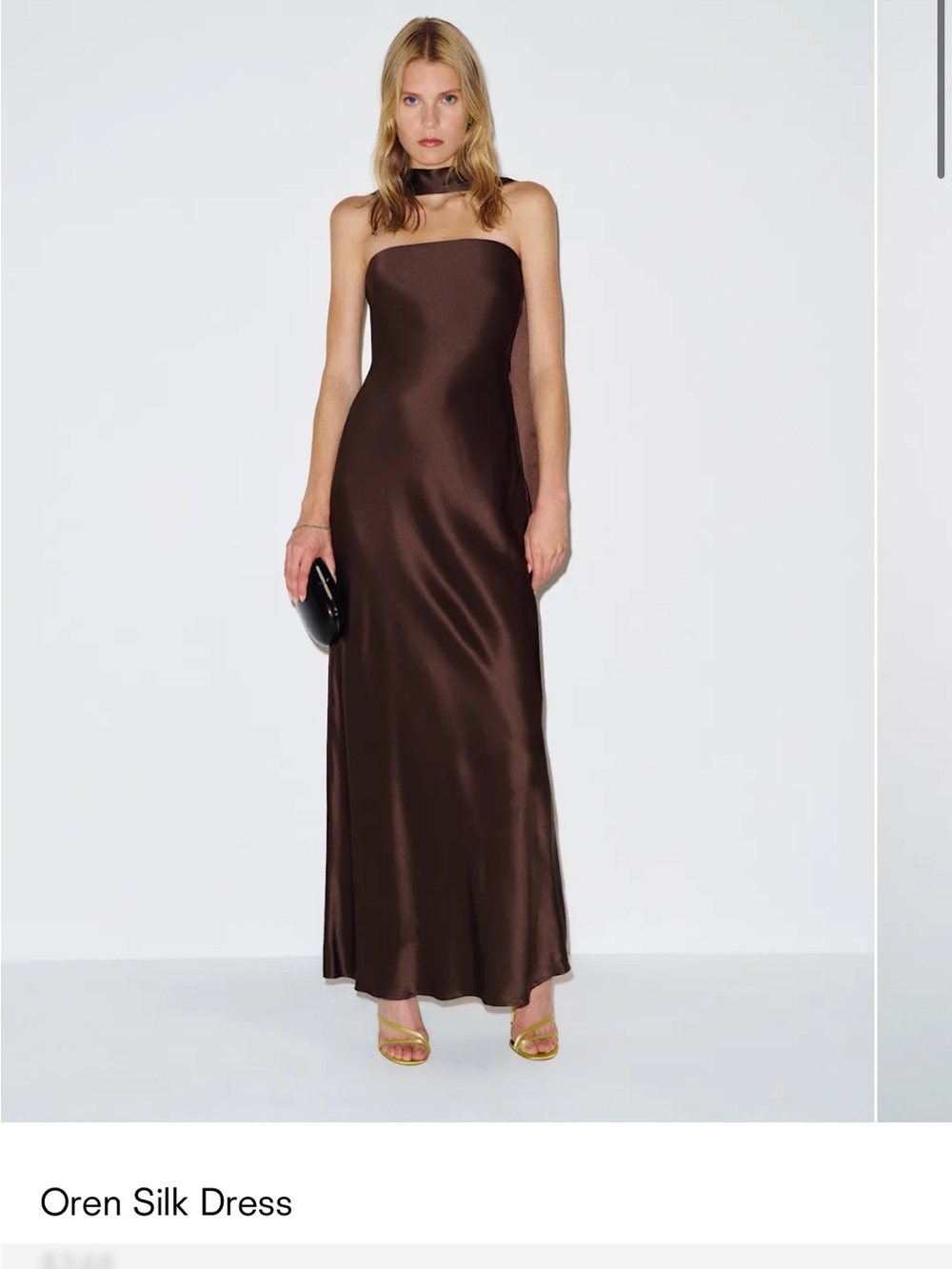 Reformation Strapless Silk Brown Evening Gown
